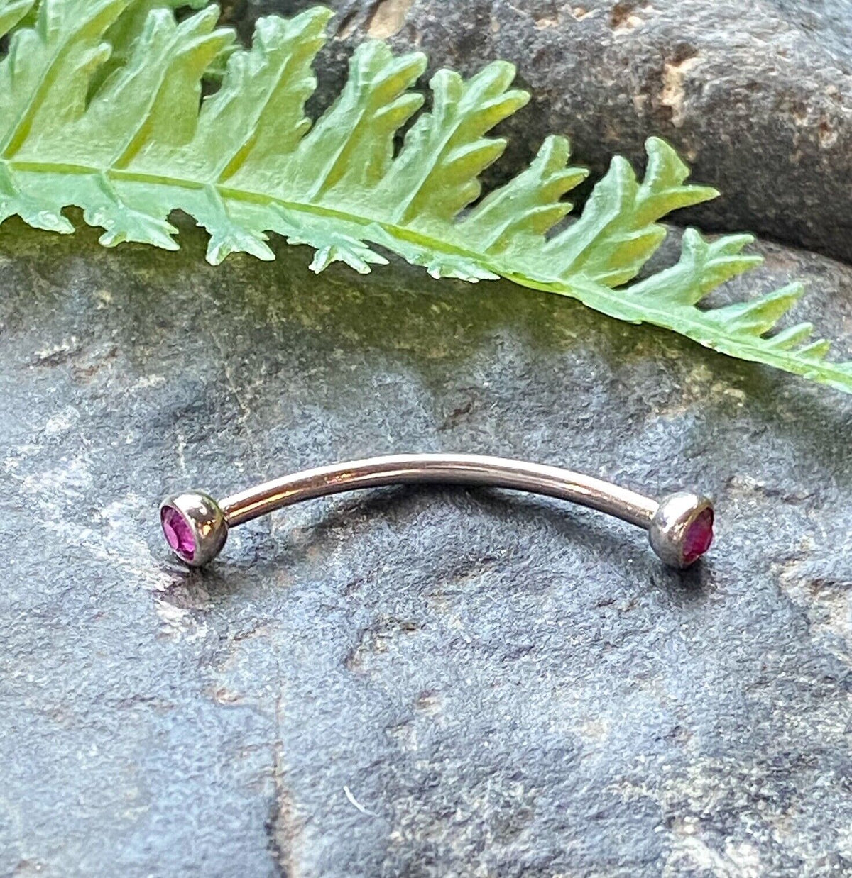 1pc Snake Eye Piercing Curved Barbell Tongue or Eyebrow Ring Double Gem 16g 9/16 (Color: Fuchsia)