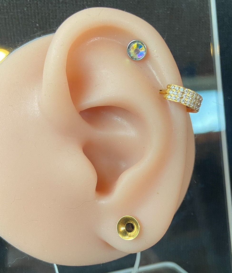 3pc Value Pack 3-4-5mm Gem Tragus Cartilage Ring 16g 1/4" Body Piercing Jewelry