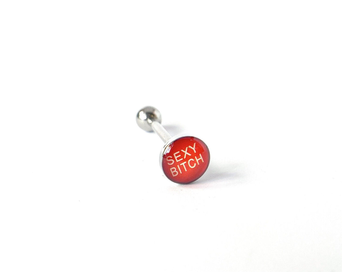 1pc Dome Logo Tongue Ring - choose from Adult Sayings, Sex, Bad Words +more! (Logo Style: Sexy Bitch)