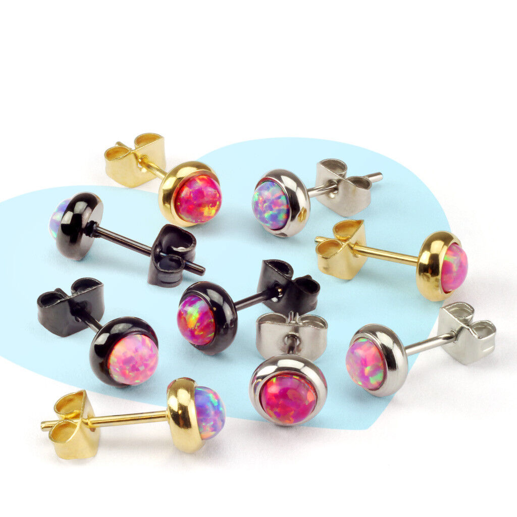 PAIR Bezel Set Opal 316L Surgical Steel Earrings - choose from 18 color combos!