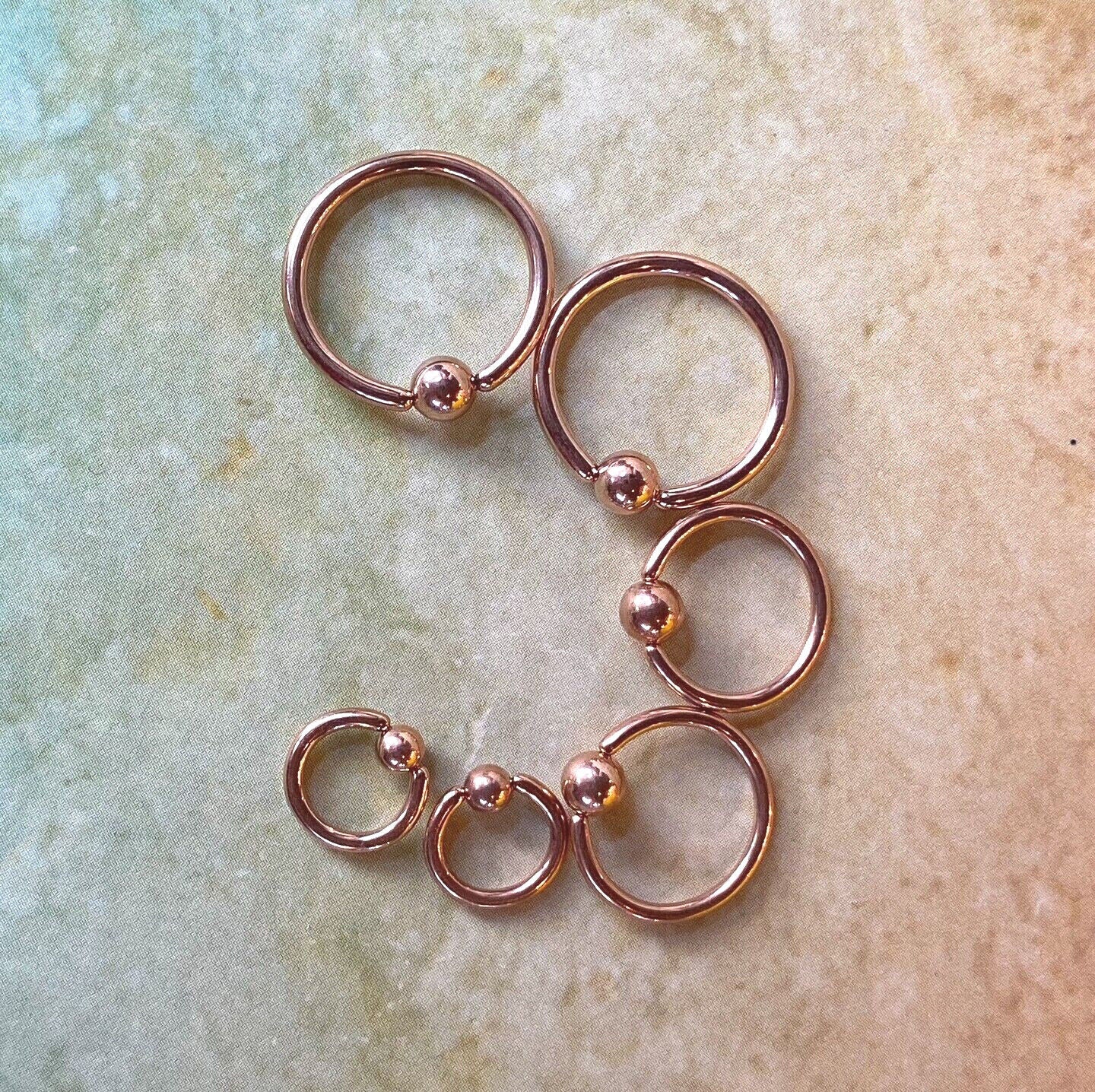 PAIR Rose Gold Captive Bead Rings CBR's Nipple, Septum, Helix, Tragus Piercings