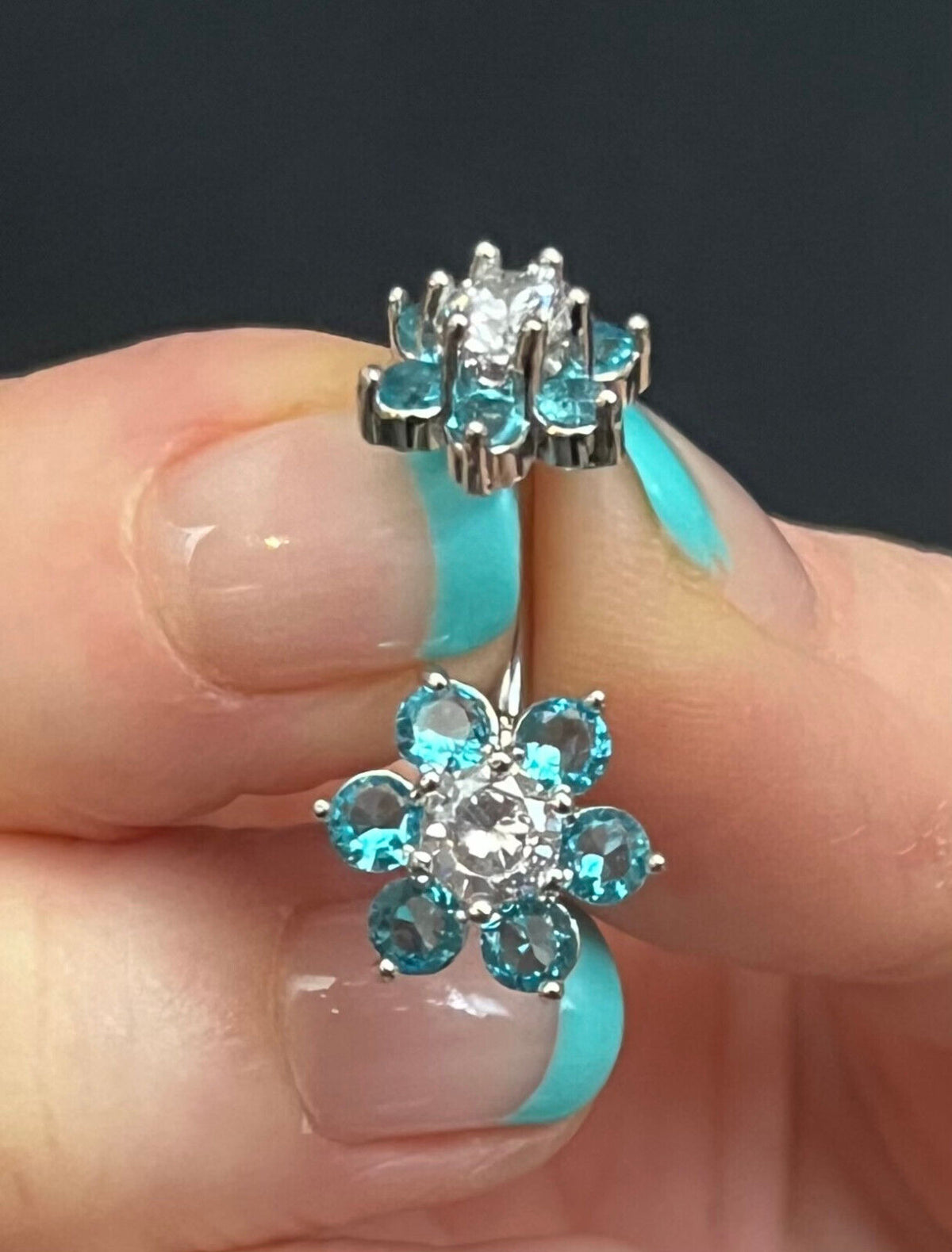 1pc Double 7 Gem Flower Internally Threaded Belly Ring Steel Navel Naval
