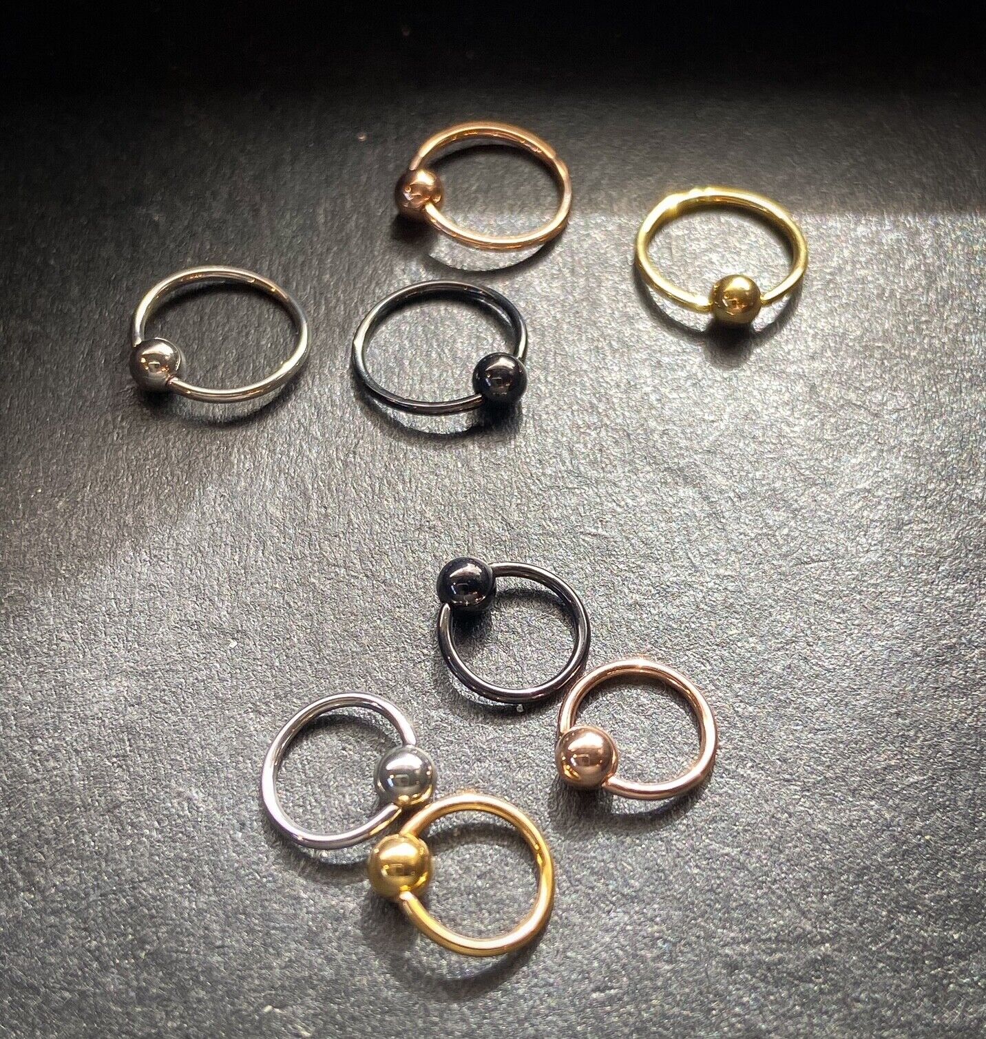 4pc Value Pack Steel, Black, Gold, Rose Gold Fixed Ball Captive Bead Rings 20g