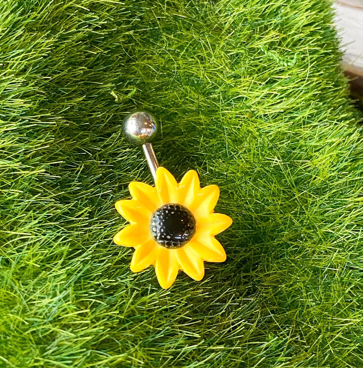 Yellow Sunflower Belly Ring Piercing Navel Naval Flower Surgical Steel Jewelry