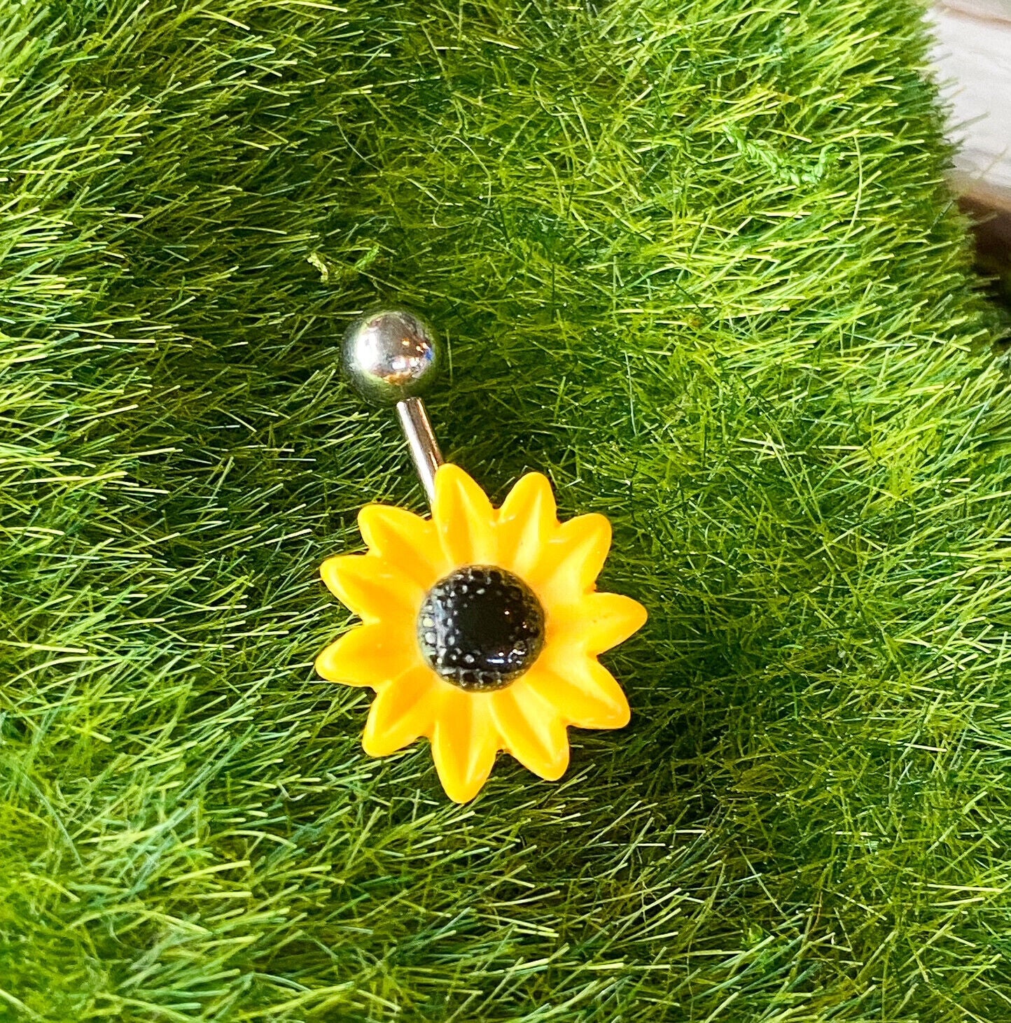 Yellow Sunflower Belly Ring Piercing Navel Naval Flower Surgical Steel Jewelry