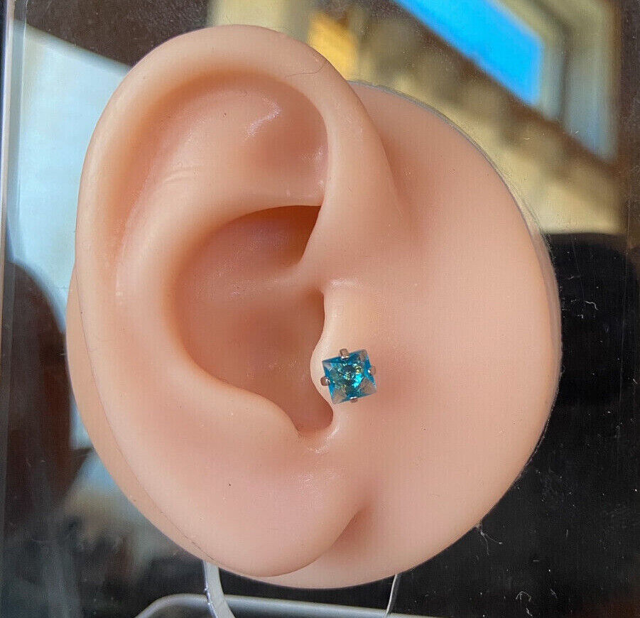 1pc Square Gem Tragus Helix Cartilage Ring 16g 1/4" Princess Cut diamond-shaped
