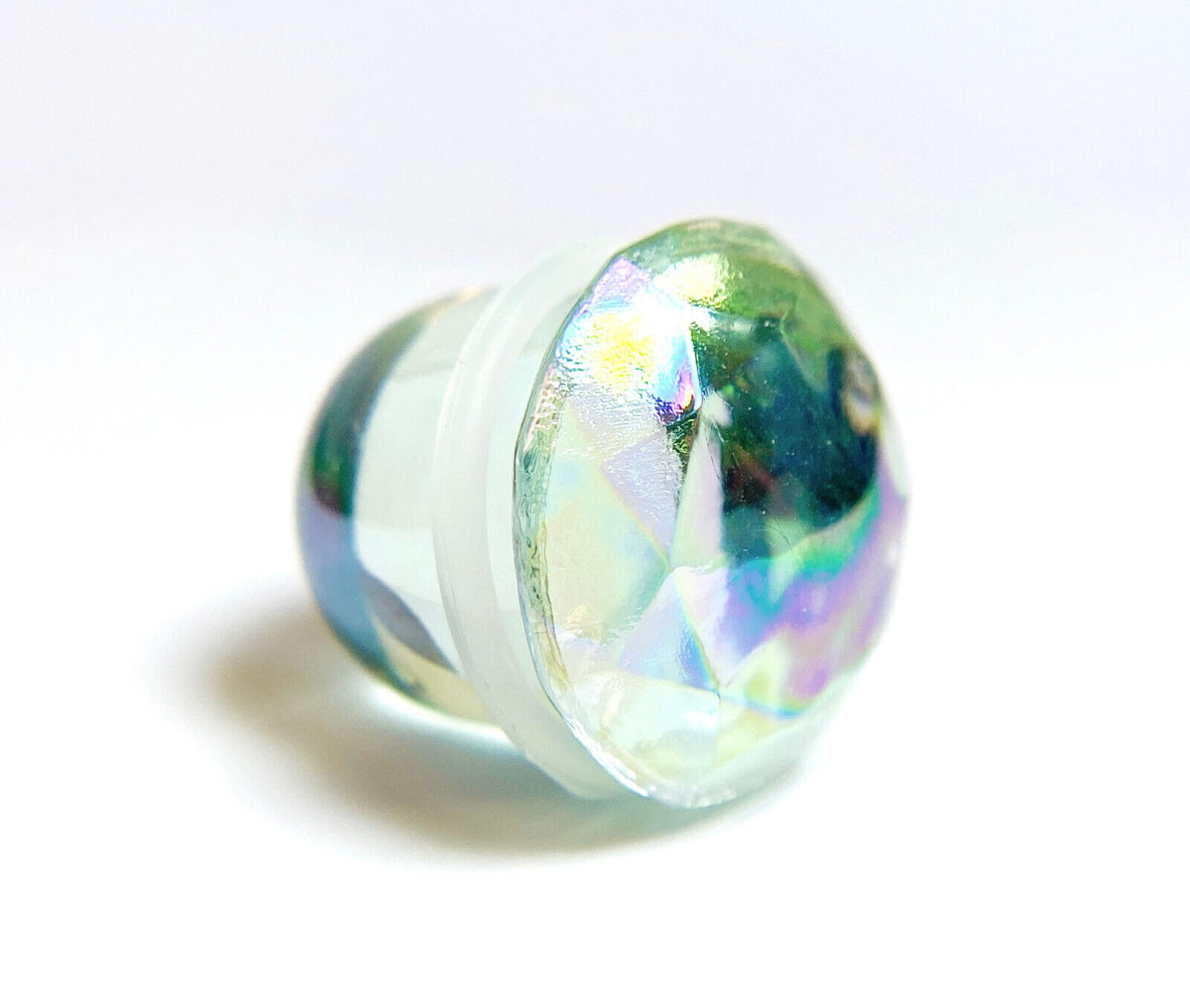 PAIR Iridescent Faceted Glass Single Flare Plugs Tunnels Gauges Body Jewelry