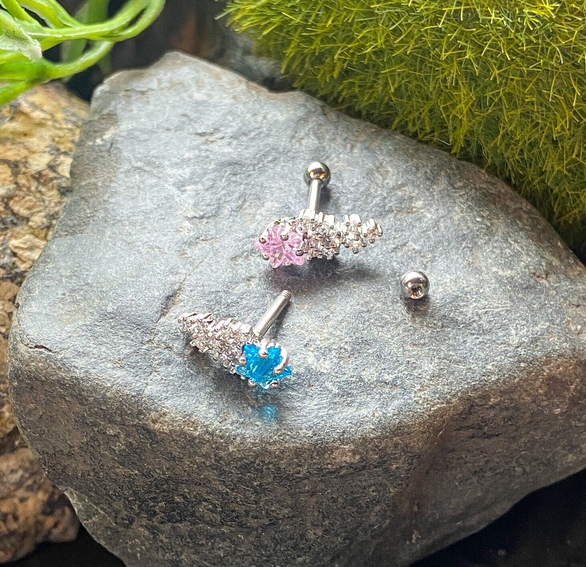 1pc CZ Clustered Shooting Star Tragus Helix Cartilage Ring 16g 1/4"