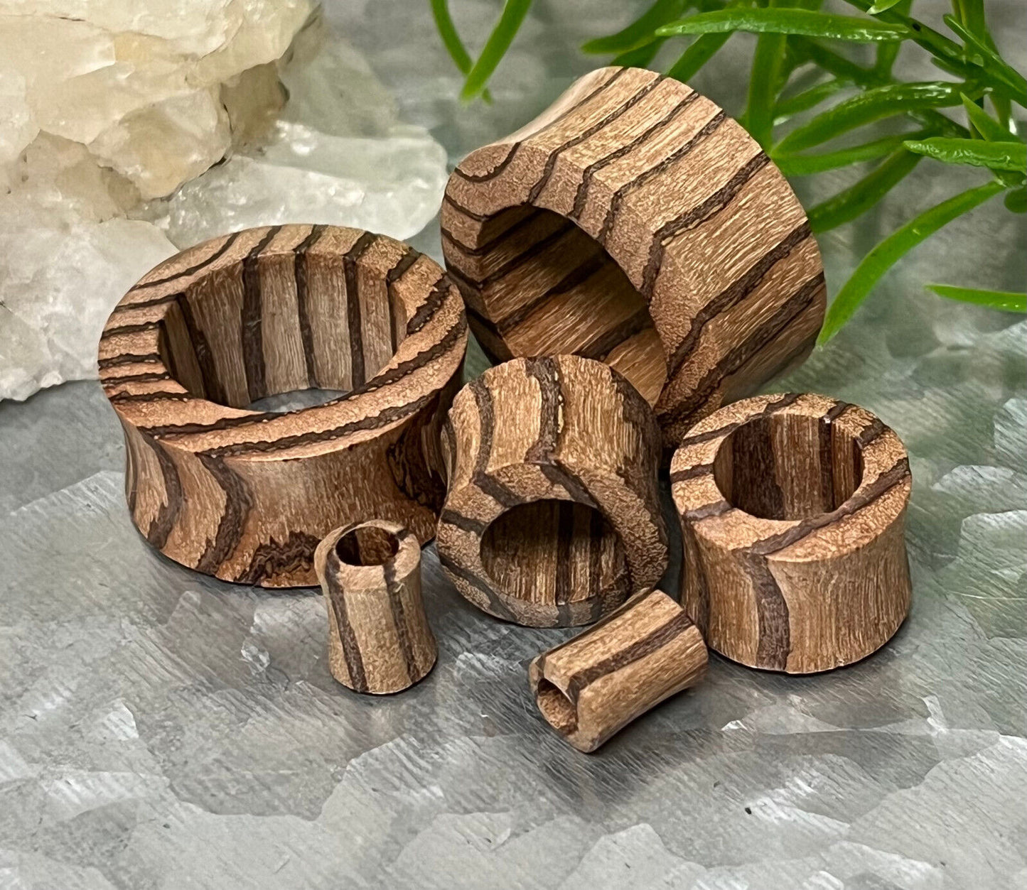 PAIR Zebra Wood Tunnels Plugs Organic Earlets Gauges Body Jewelry