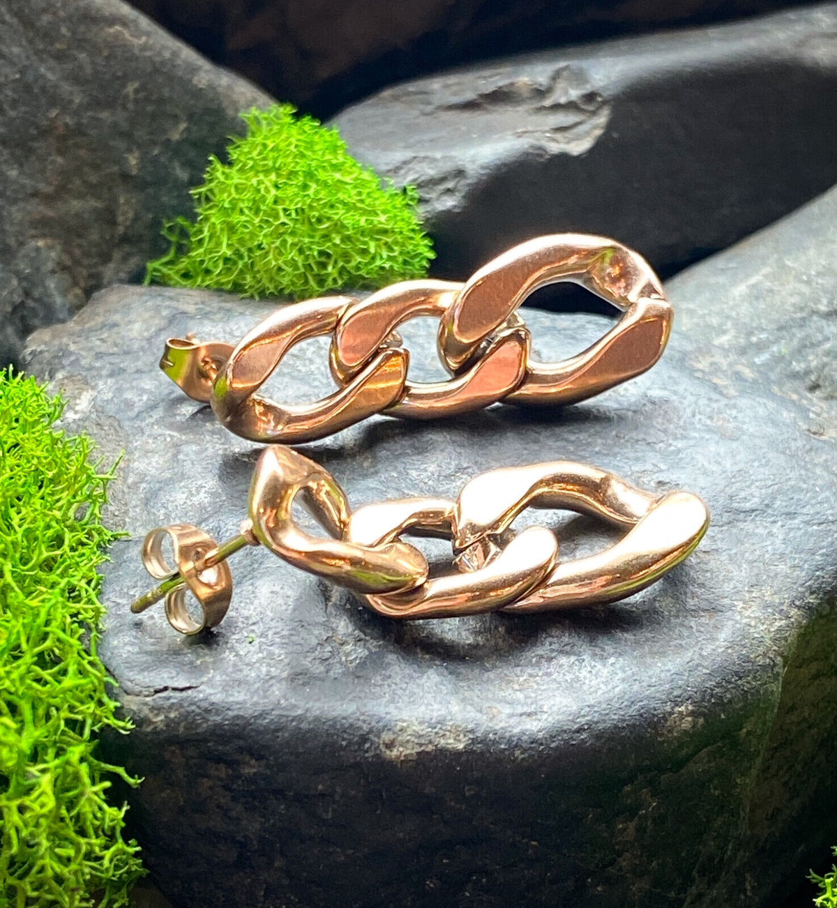 PAIR Chain Link Dangle Earring Studs 316L Surgical Steel 20g (Color: Rose Gold)