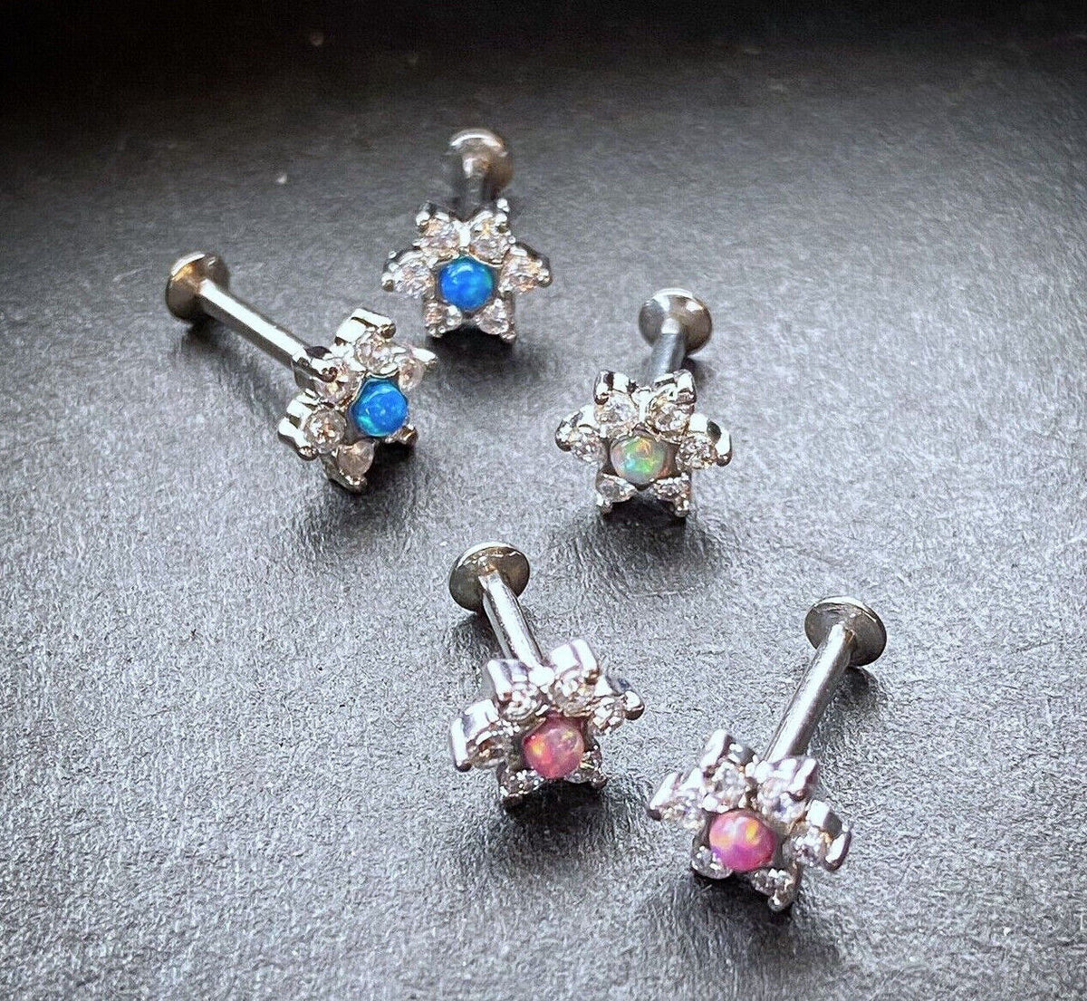 1pc Opal & CZ Star 16g Internally Threaded 1/4" or 5/16" Steel Labret Monroe