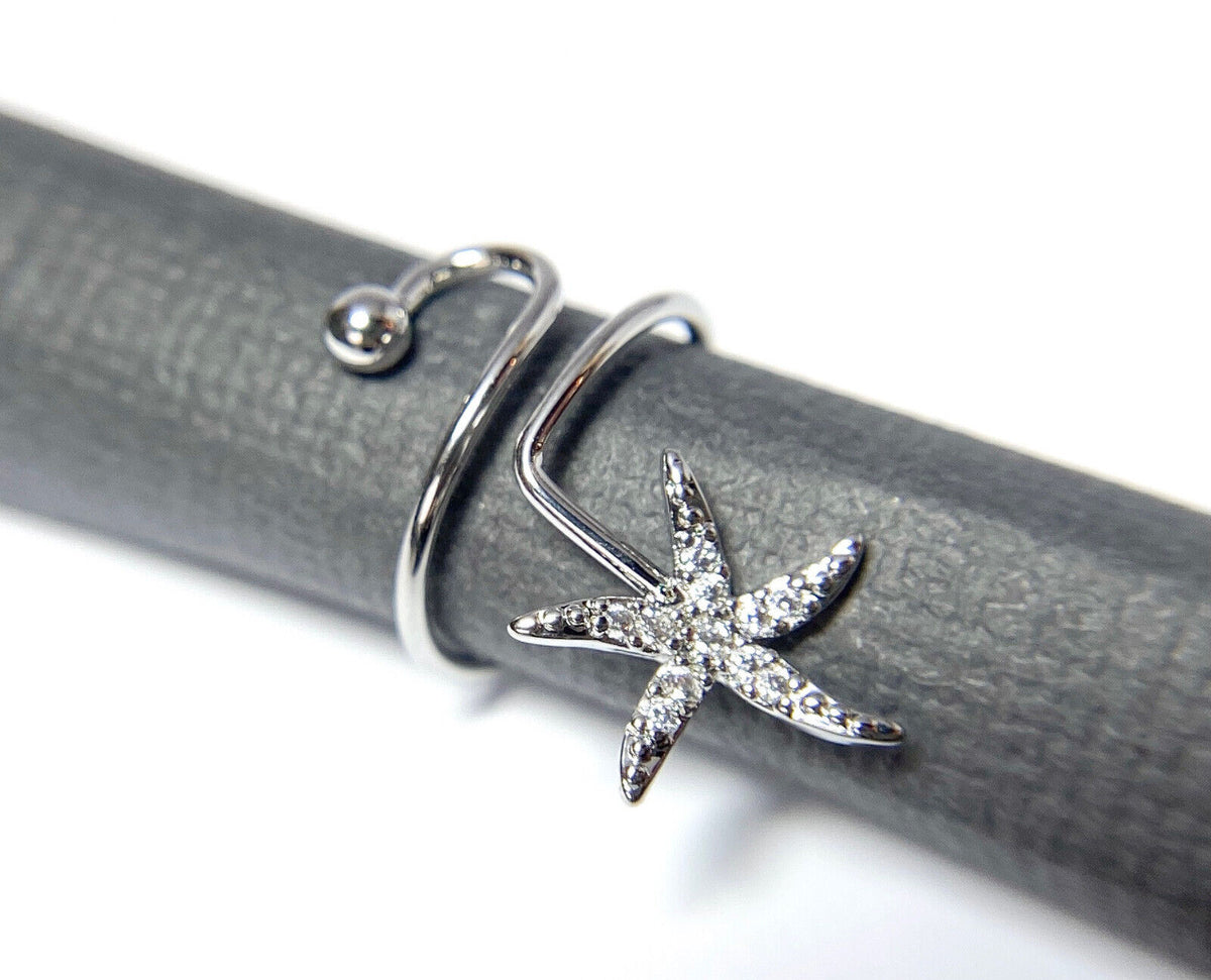  Starfish Multi-Paved CZ Gems Adjustable Nail Ring / Toe Ring
