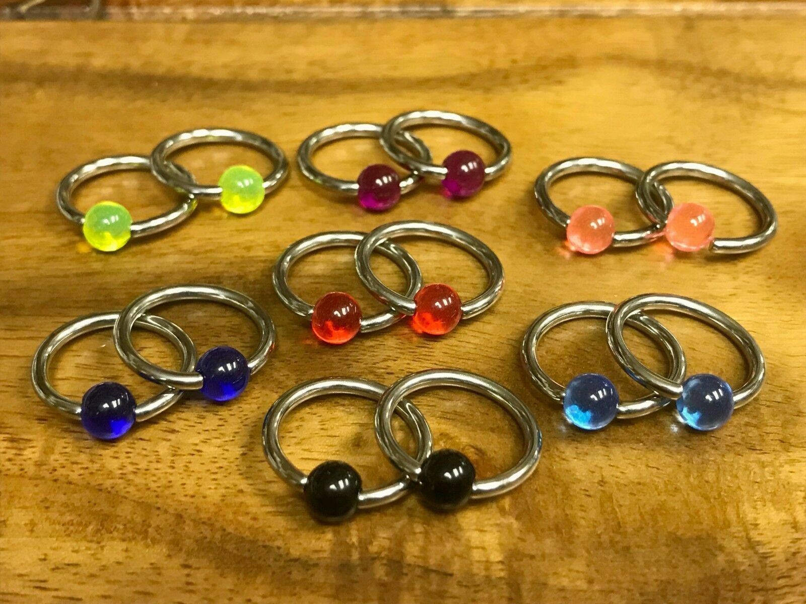 PAIR Captive Bead Rings UV, Glow, Glitter, Marble -Nipple, Ear Piercing 14g 1/2" (Style: UV Reactive)