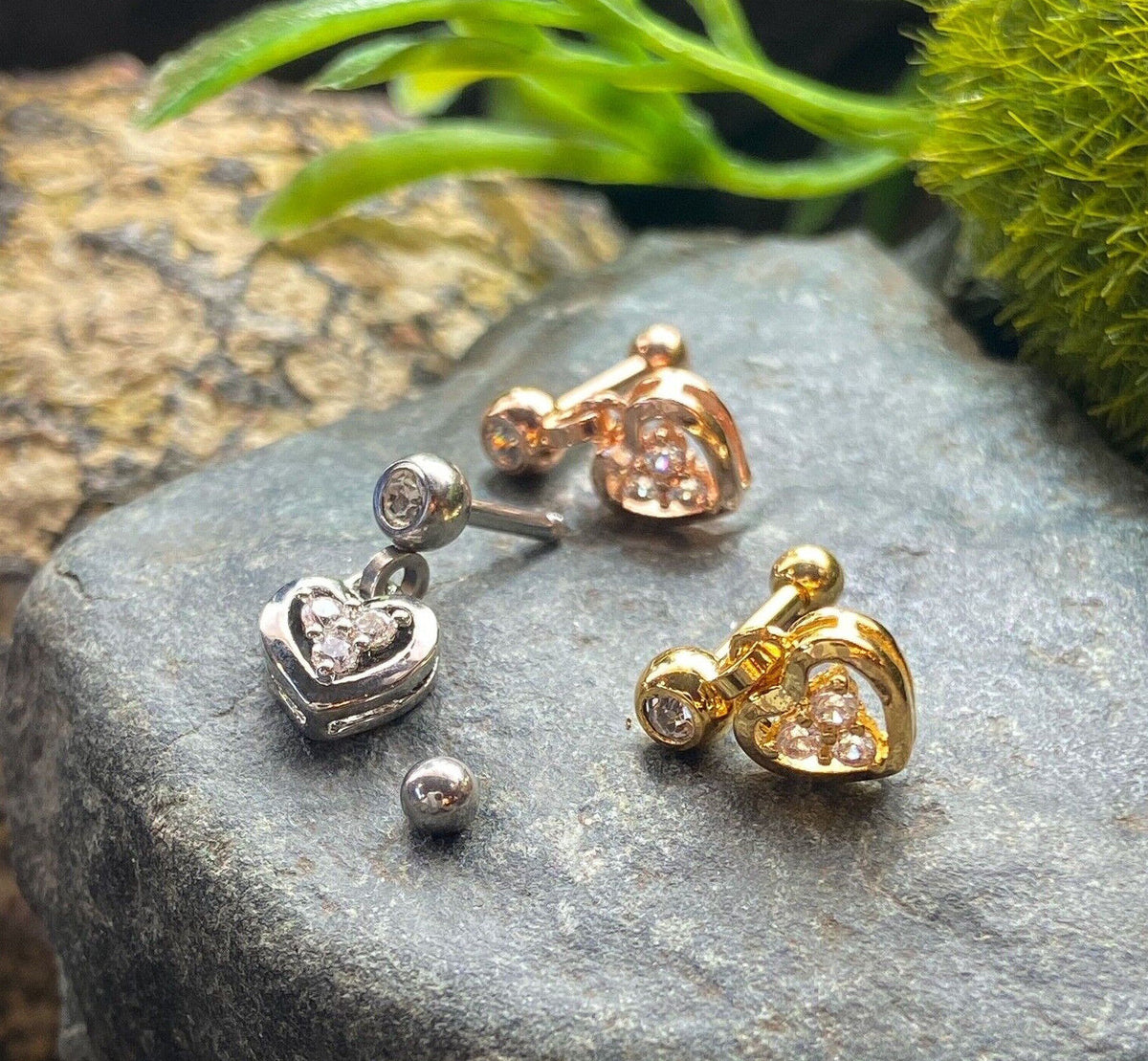 1pc CZ Gem Heart Dangle Tragus Helix Cartilage Barbell Ring 16g 1/4"