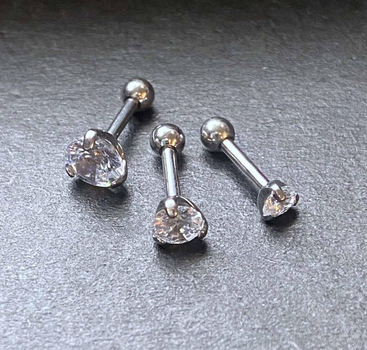 3pc Value Pack 3mm-4mm-5mm Prong Set Gem Tragus Helix Cartilage Ring 16g 1/4"