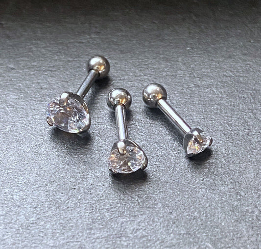 3pc Value Pack 3mm-4mm-5mm Prong Set Gem Tragus Helix Cartilage Ring 16g 1/4"