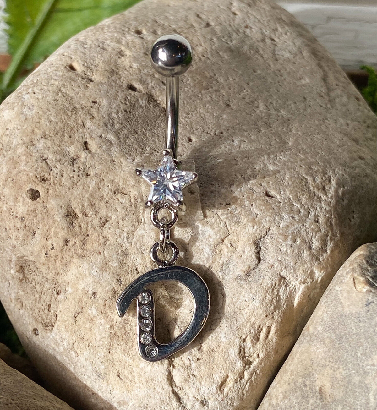 1pc Initial "Metro" Clear Gem Belly Ring Navel Pierced Naval Piercing Letter (Initial: D)