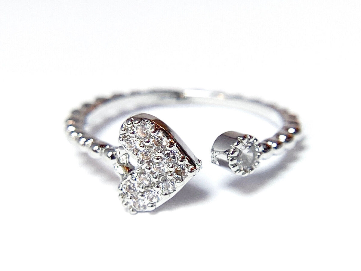 Multi-Paved CZ Gem Heart Adjustable Mid Ring / Toe Ring