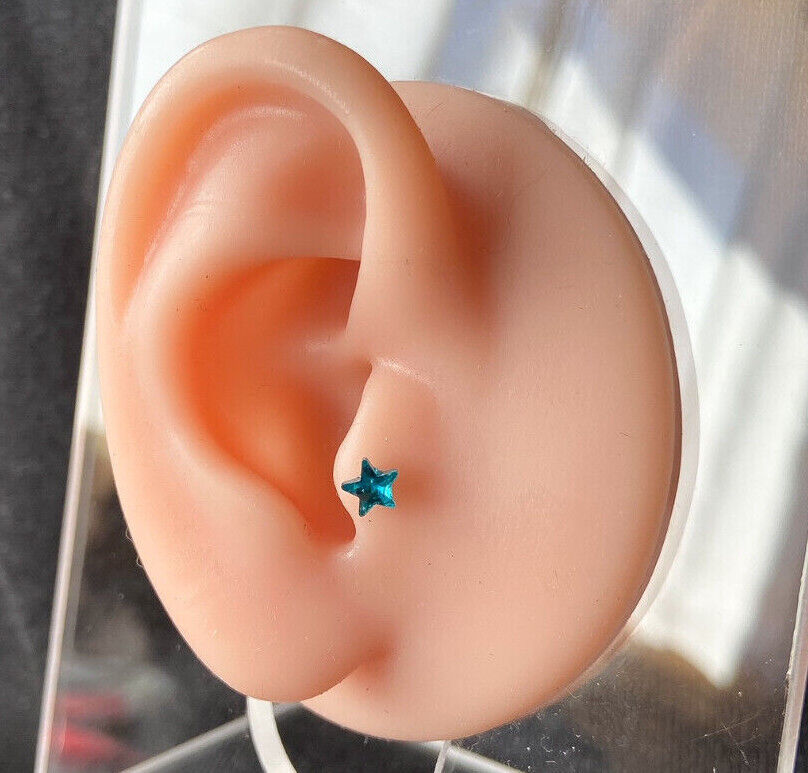 1pc Star Crystal Tragus Helix Cartilage Ring 16g 1/4" Barbell Stud Body Jewelry
