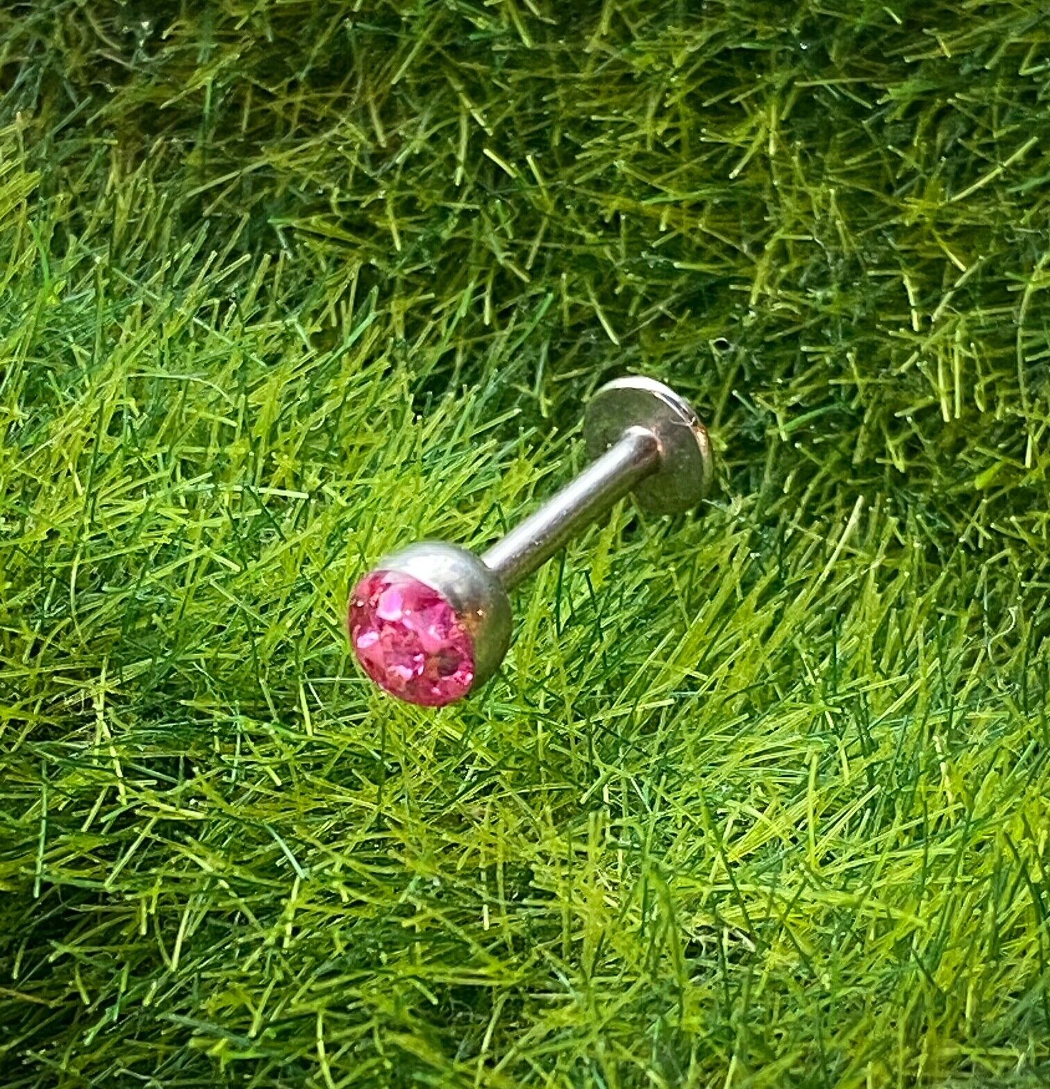 Austrian Crystal Paved Ferido Gem 16G or 14G Steel Labret Monroe Cheek Barbells (Color: Fuchsia (Dark Pink))