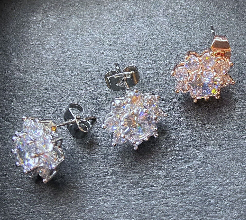 PAIR of Round CZ Flower 316L Surgical Steel Post 20g Earrings Studs