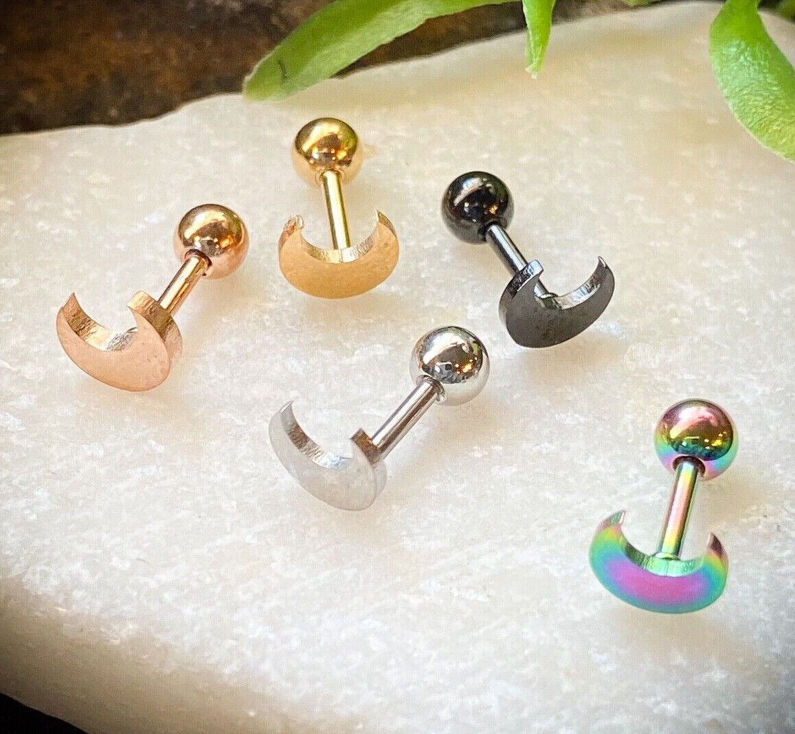 1pc Flat Moon Top Helix Tragus Cartilage Bar Stud Earring 316L Surgical Steel 