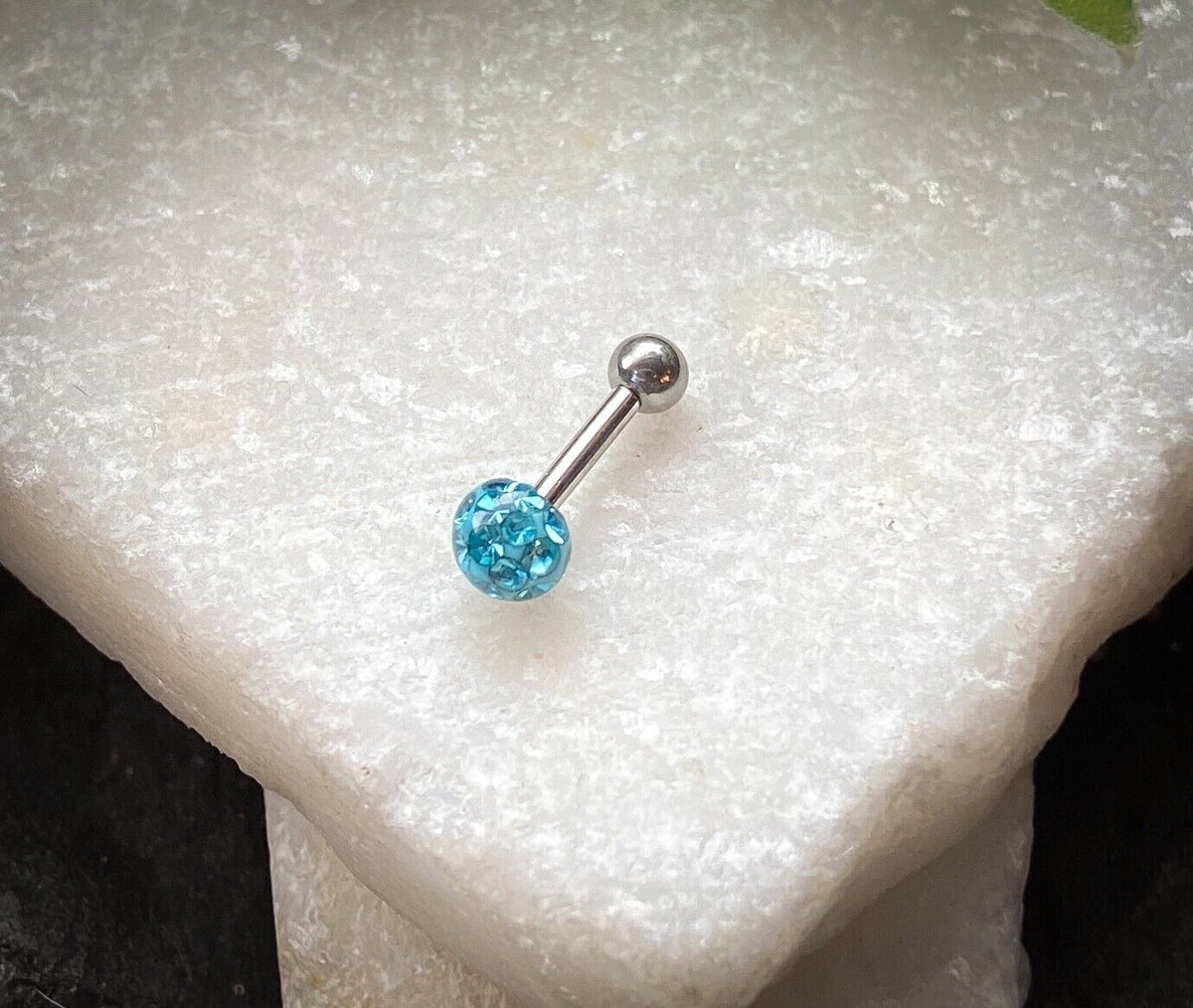 1pc Epoxy Coated Crystal Paved Ball Helix Tragus Cartilage Barbell Int. Threaded (Color: Aqua)
