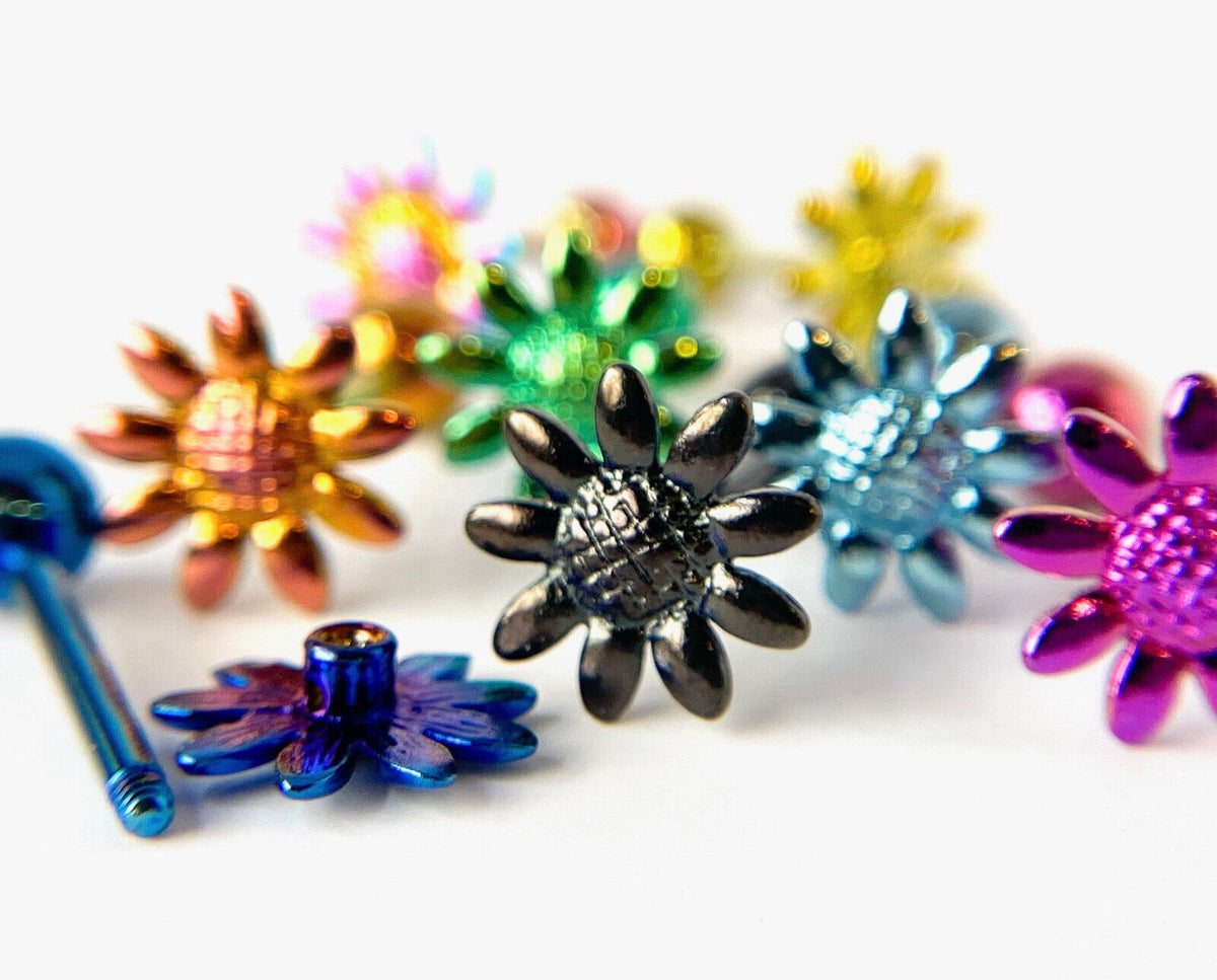 1pc Daisy Design Tongue Ring Titanium Anodized 14g Tounge Barbell Body Jewelry