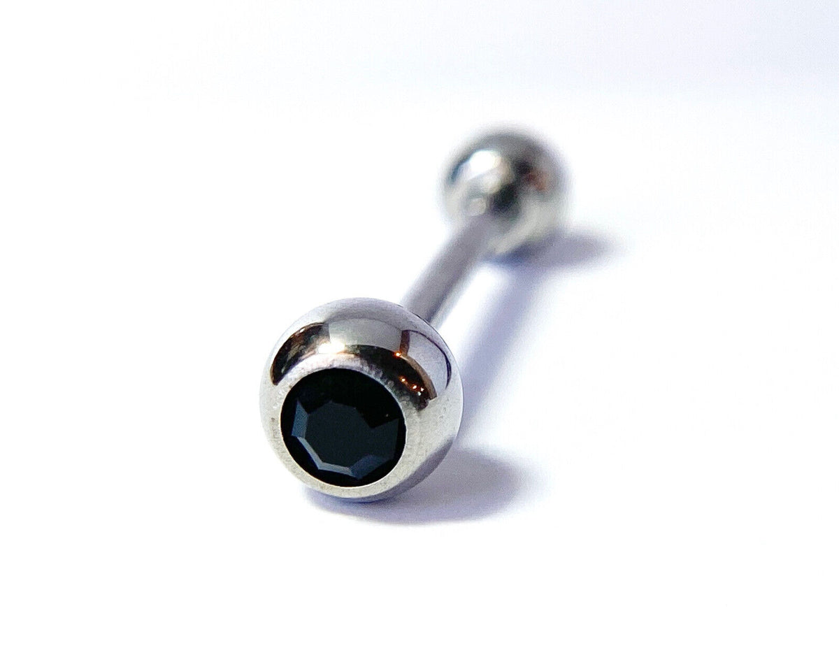 1pc Press-Fit Gem 316L Surgical Steel Barbell Tongue Tounge Ring 14g 5/8" (16mm) (Color: Black)