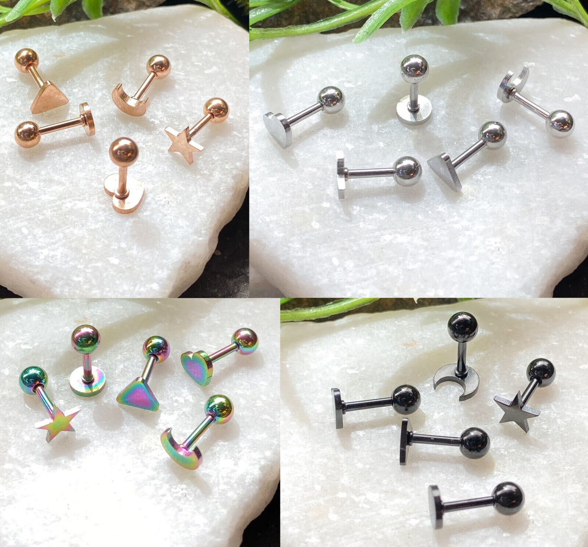 5pcs Shapes Tragus Rings Value Pack Cartilage Barbells Helix 16g Moon Star Heart