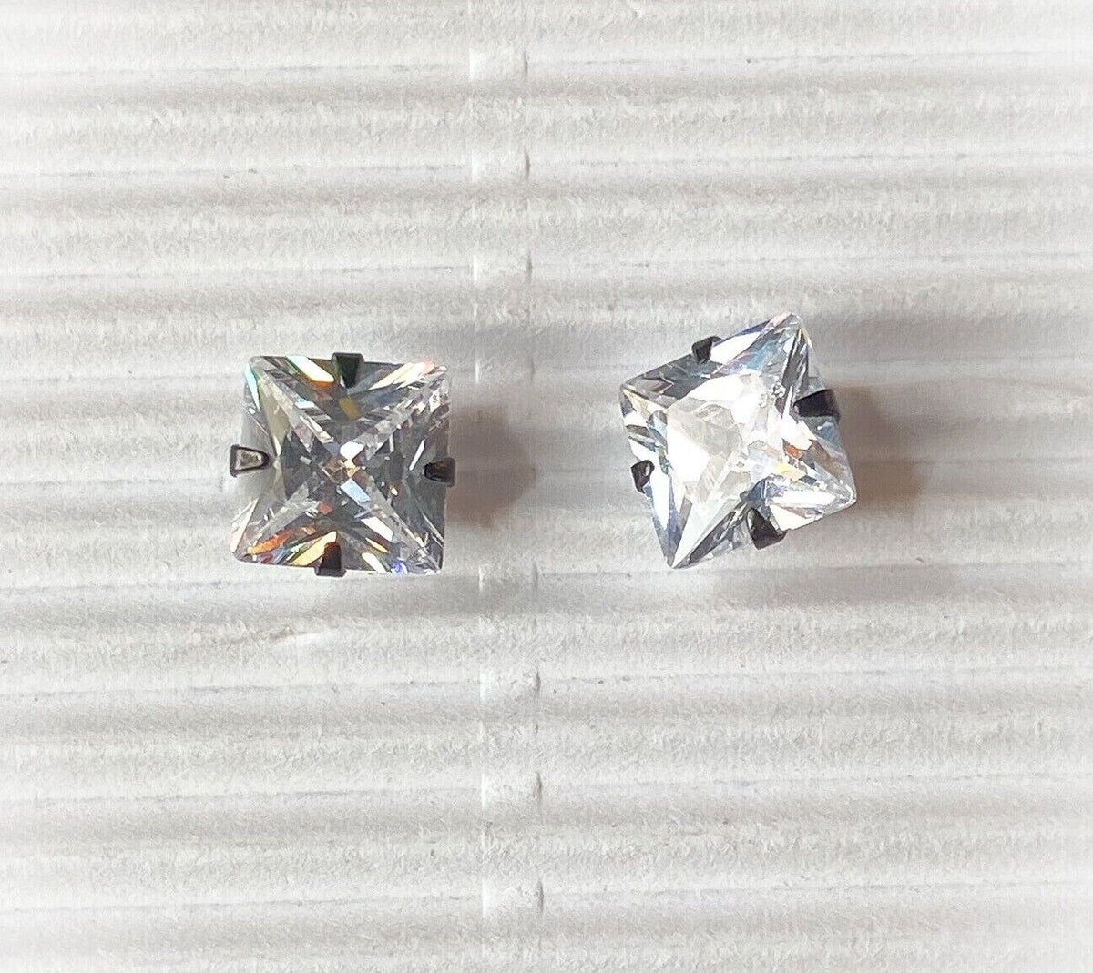 PAIR Square CZ Gem Black Ion Plated Stud Earrings 316L Surgical Steel Jewelry