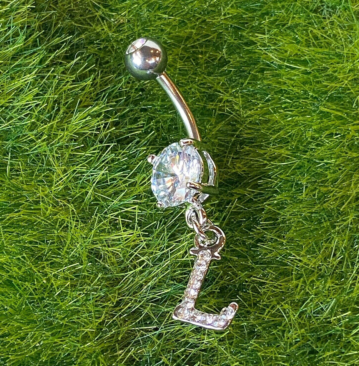 1pc Initial Clear Gem Belly Ring Navel Piercing Pierced Letter Naval Jewelry (Initial: L)