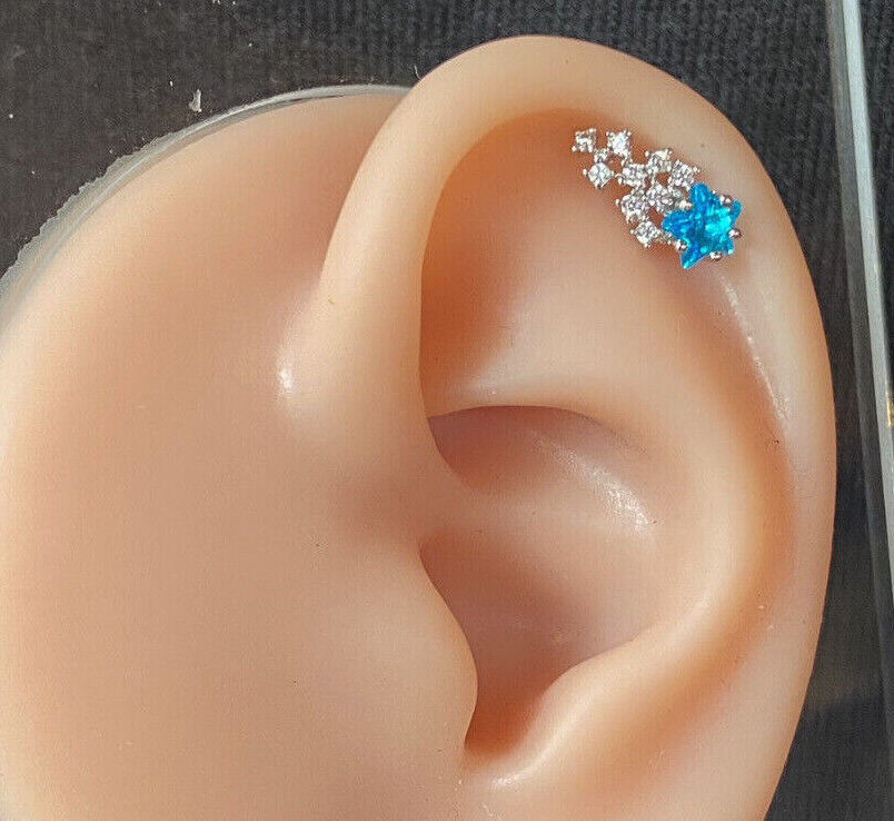1pc CZ Clustered Shooting Star Tragus Helix Cartilage Ring 16g 1/4"