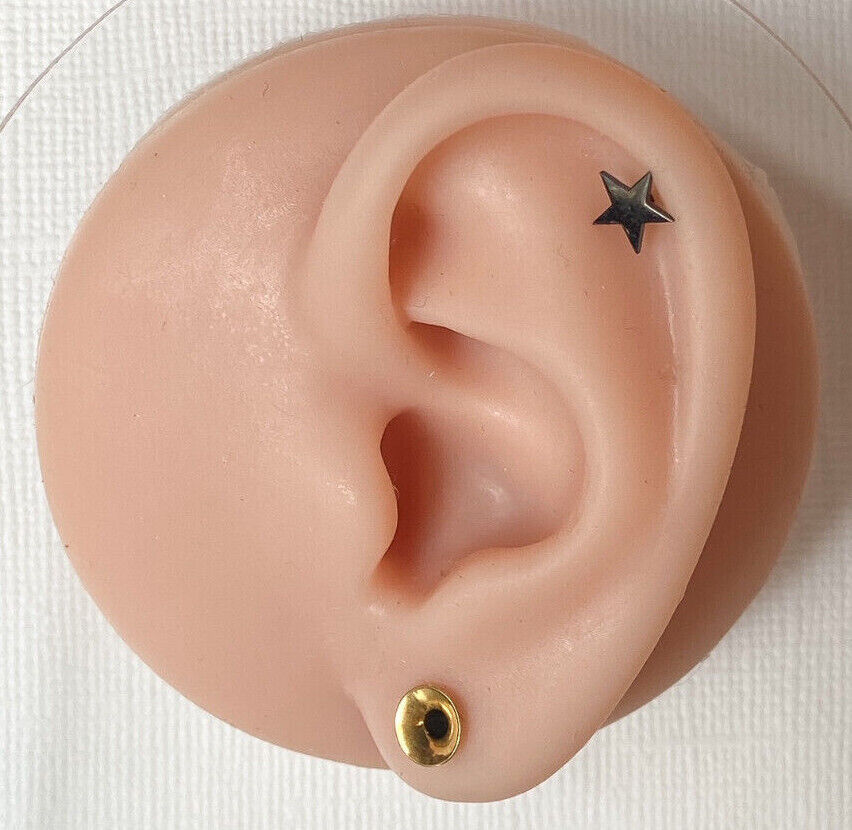 1pc Flat Star Top Helix Tragus Cartilage Bar Stud Earring 316L Surgical Steel 