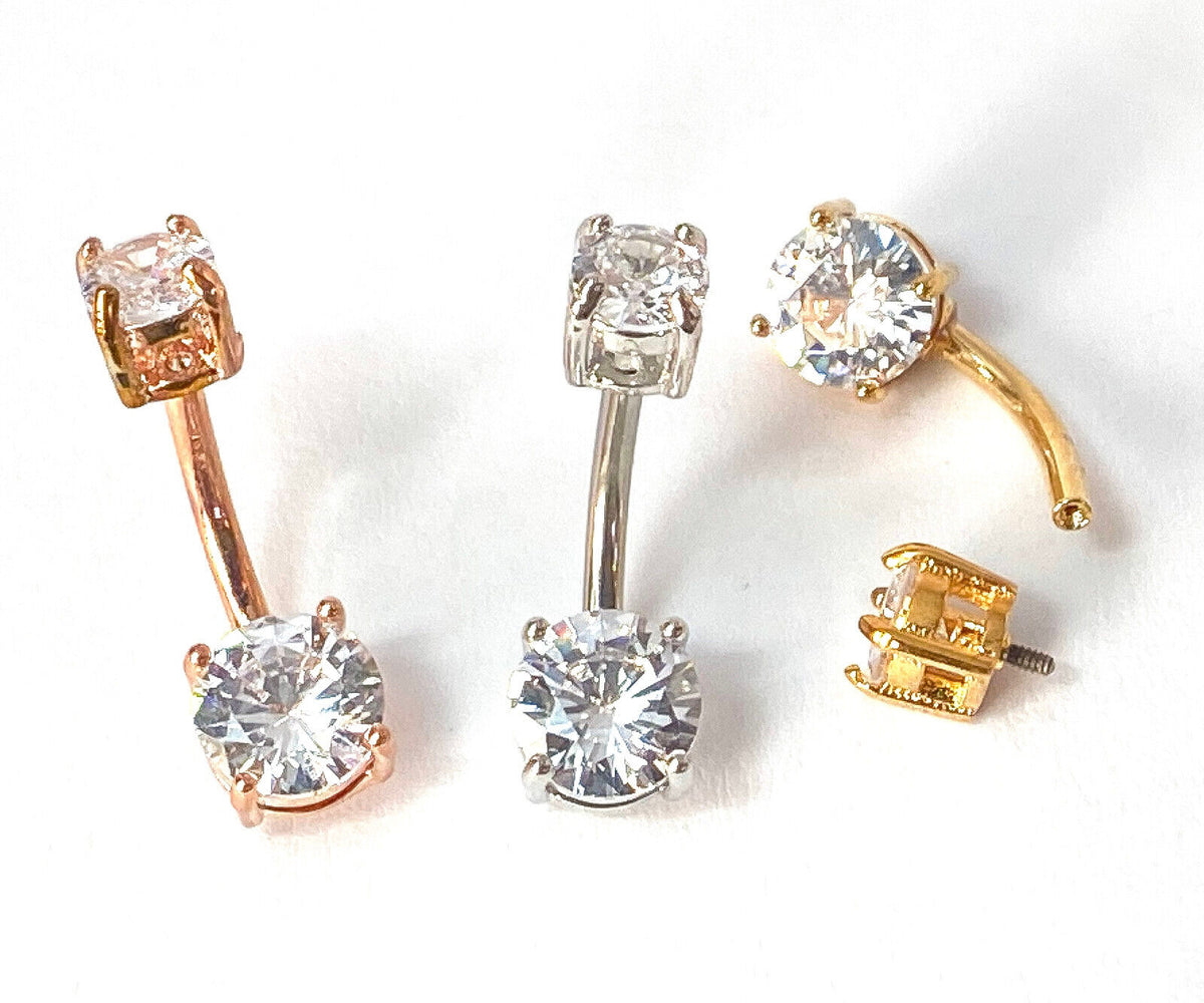 3pc Box Value Pack Belly Rings Gem Internally Threaded Navel Naval Body Jewelry