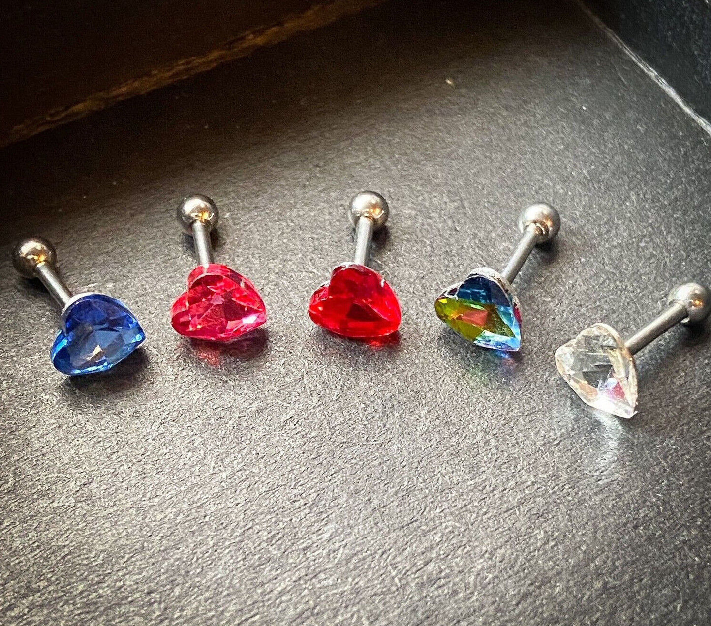 1pc Heart Crystal Tragus Helix Cartilage Ring 16g 1/4" - choose your color