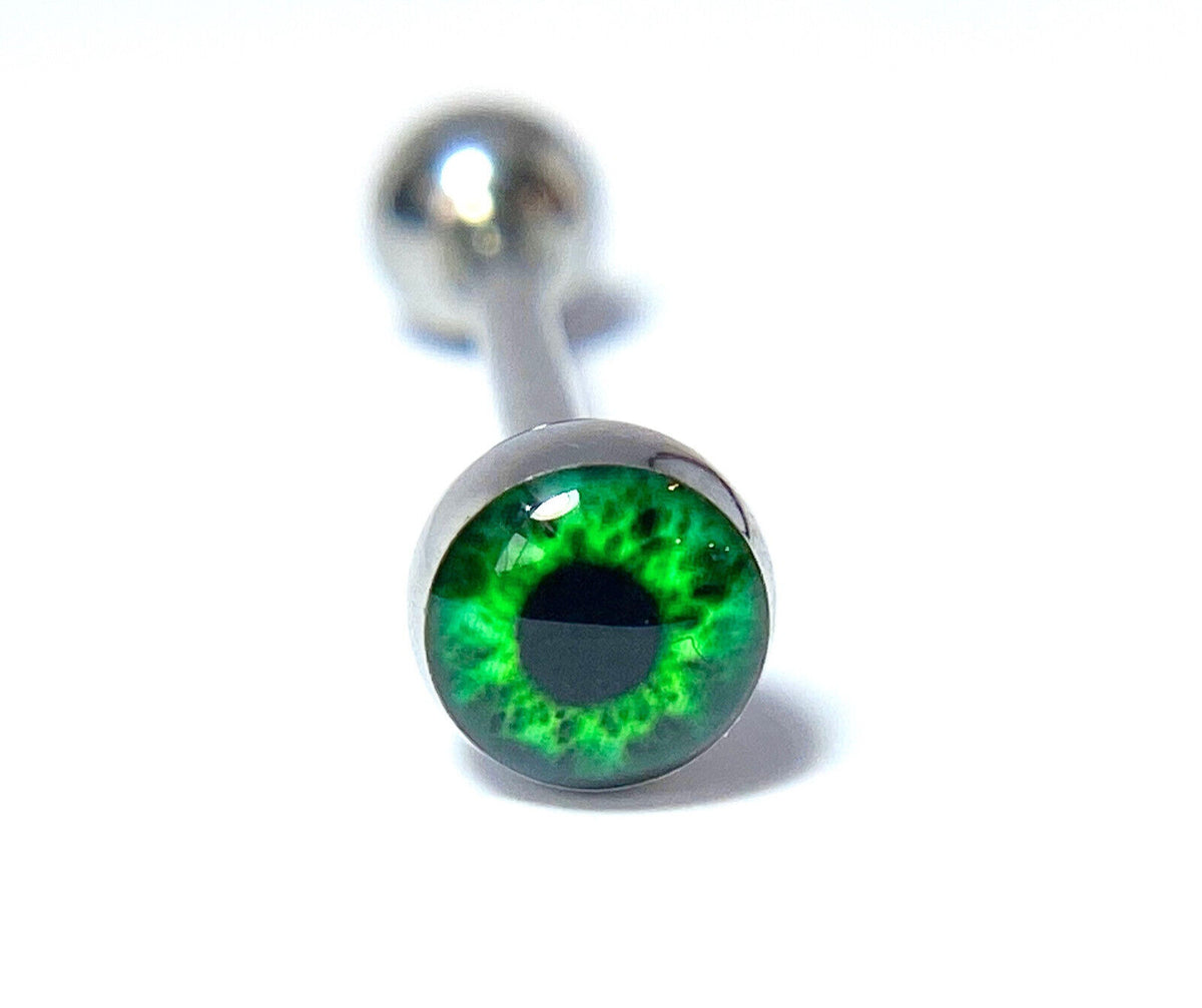 1pc Eyeball 316L Surgical Steel Barbell Tongue Tounge Ring Eye Ball 14g 5/8" (Color: Green)