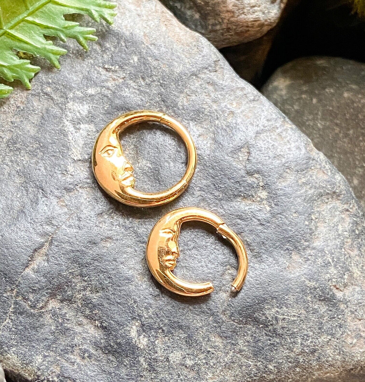1pc Face of the Moon Hinged Segment Ring 16g Helix Septum Clicker Surgical Steel (Color: Gold)