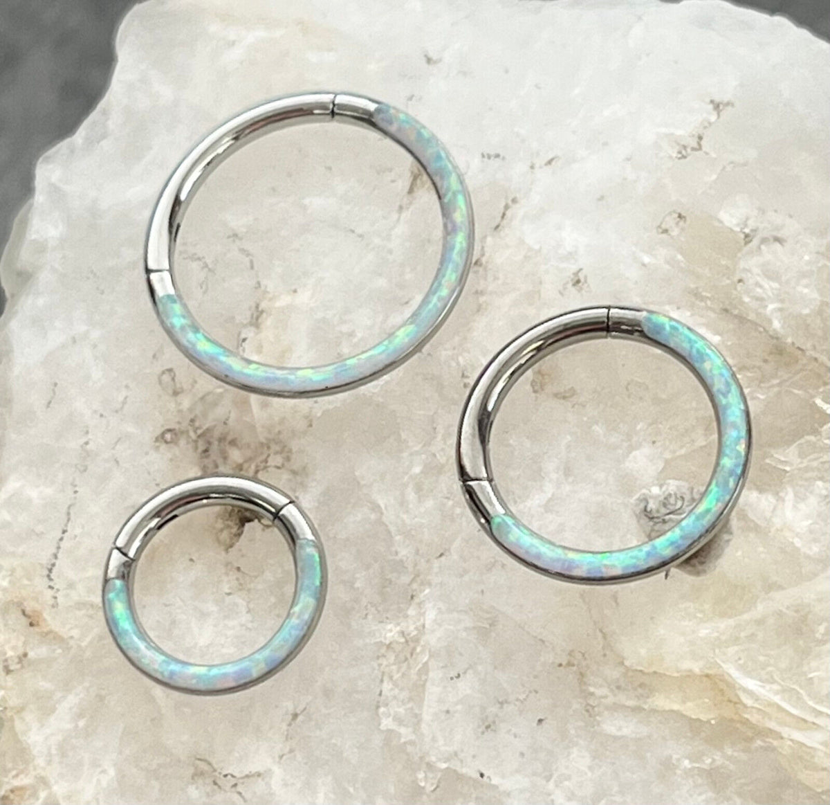 1pc Opal Front Edge Hinged Segment Ring Septum Clicker Steel Daith Hoop Jewelry (Color: White)
