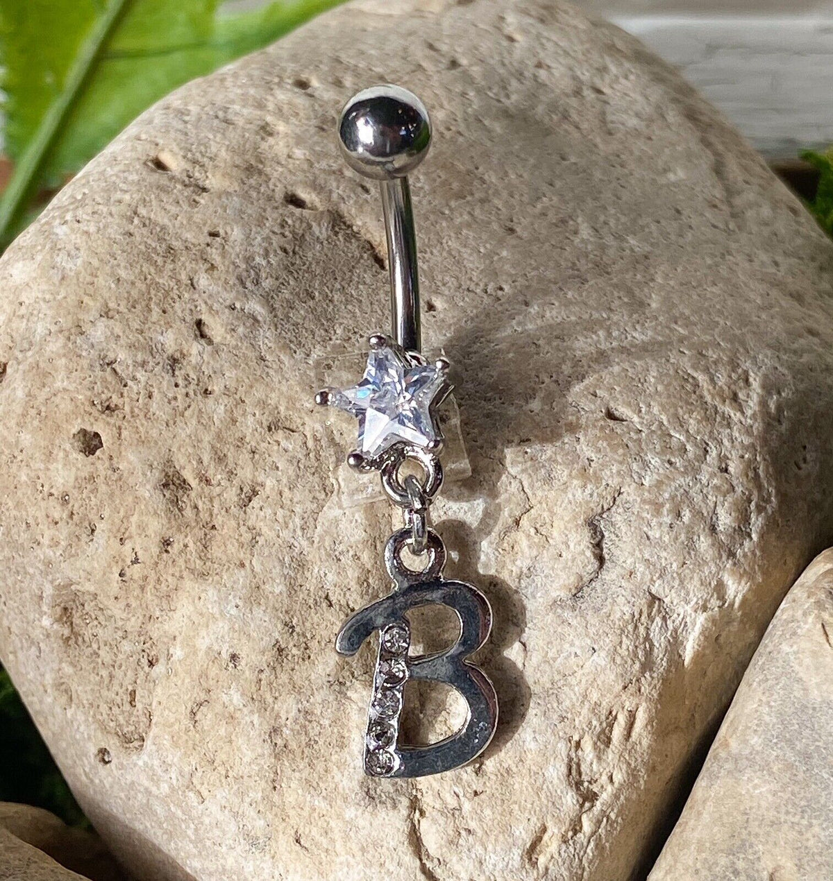 1pc Initial "Metro" Clear Gem Belly Ring Navel Pierced Naval Piercing Letter (Initial: B)