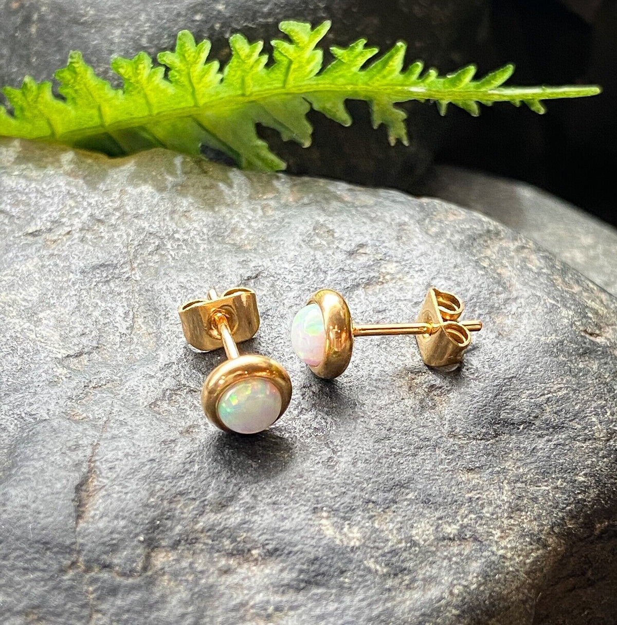 PAIR Bezel Set Opal 316L Surgical Steel Earrings - choose from 18 color combos! (Color: White / Gold)