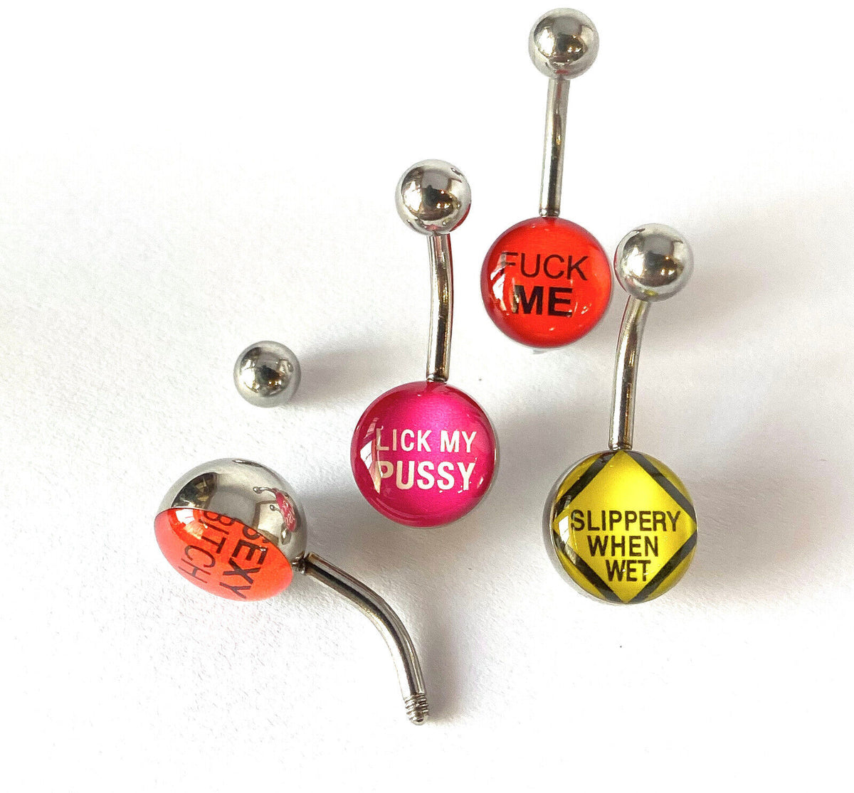 4pc Value Pack Bad Words Logo Belly Rings 14g Navel Naval Body Jewelry