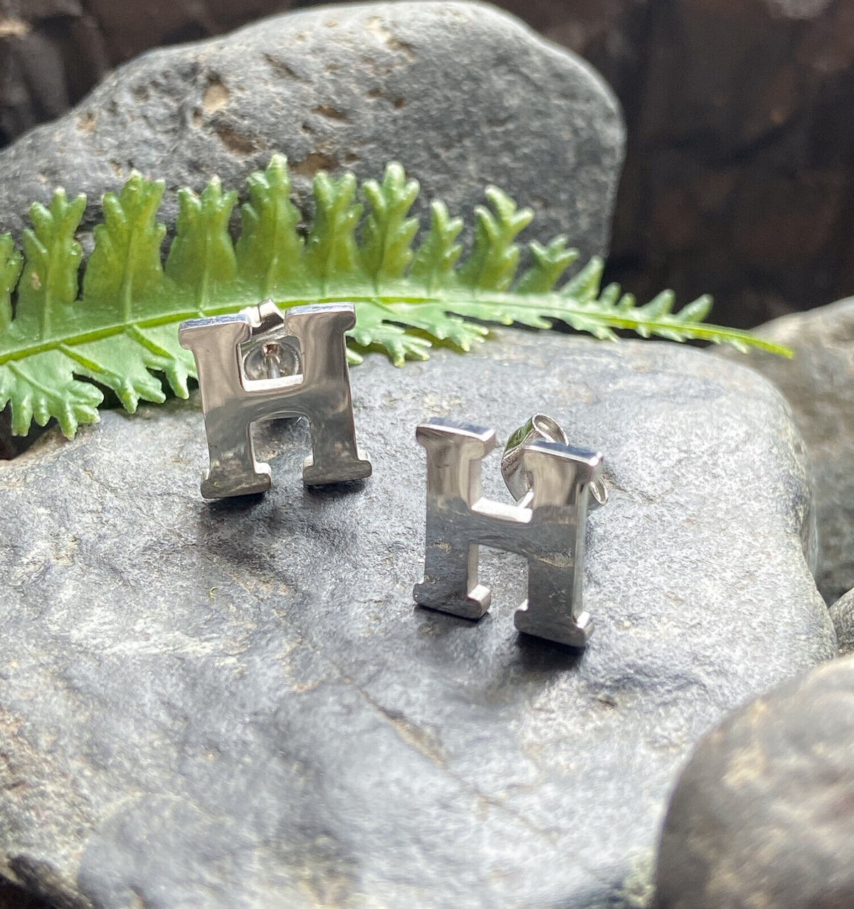 PAIR of 316L Stainless Steel Initial / Alphabet 20g Earrings - A to Z available! (Letter: H)