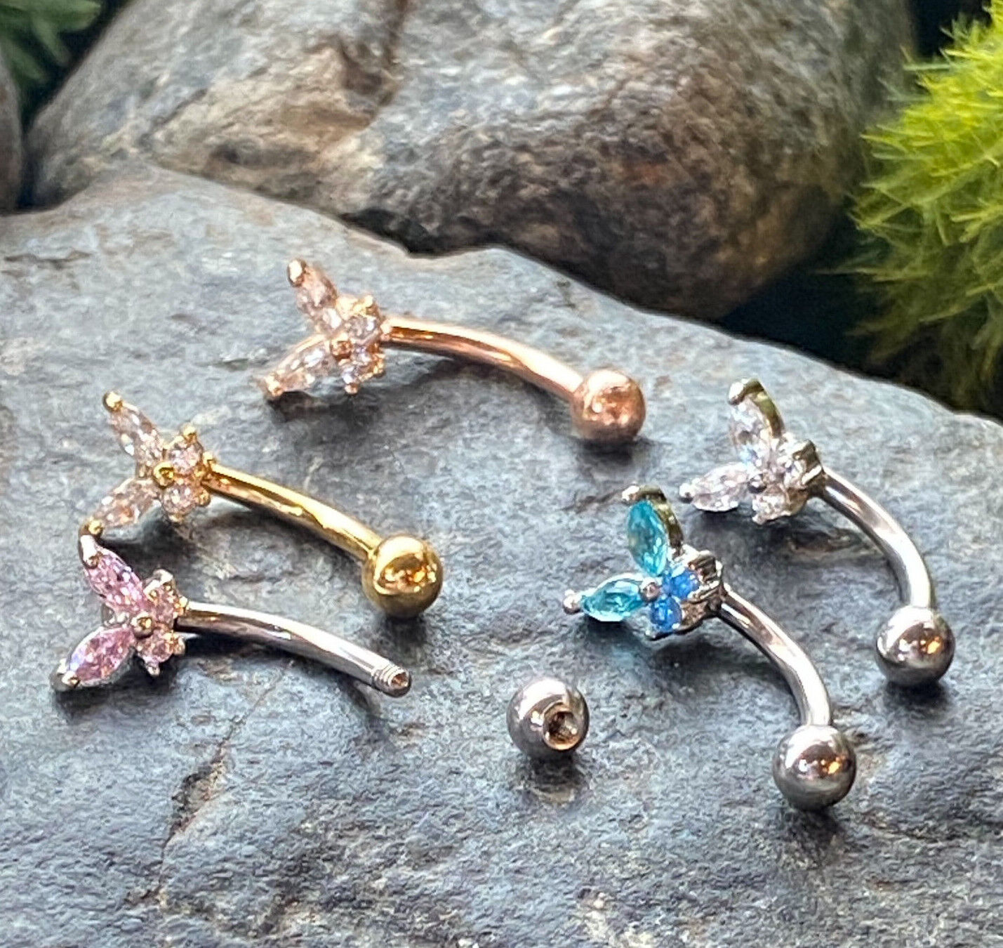 1pc Eyebrow Ring w/ Prong Set CZ Gem Butterfly 16g Curved Barbell 16 Gauge