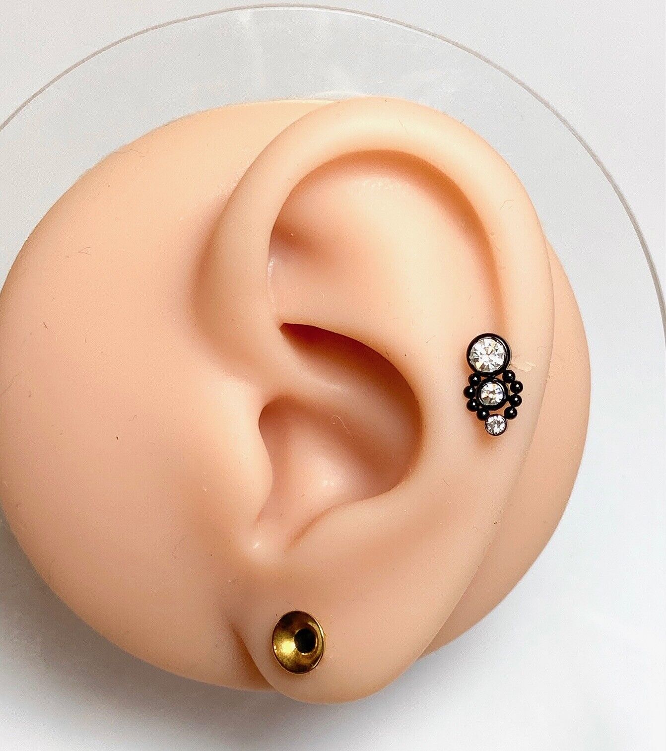 1pc Triple CZ Drop 16g Labret Internally Threaded Steel Monroe Tragus Helix