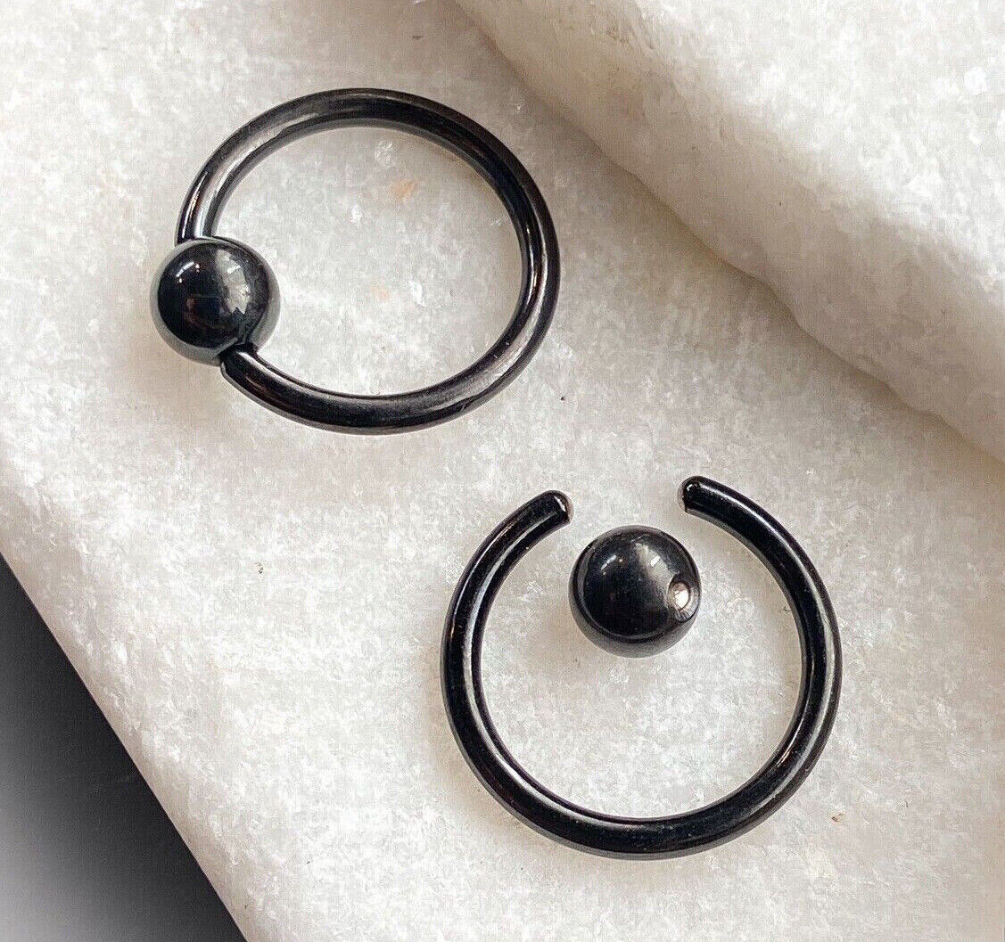 PAIR Black Captive Bead Rings CBR's Nipple, Septum, Helix, Tragus Piercings