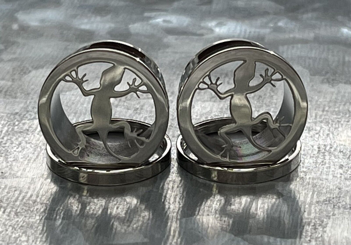 PAIR Lizard Steel Screw Fit Tunnels Plugs Earlets Gauges Gecko Body Jewelry