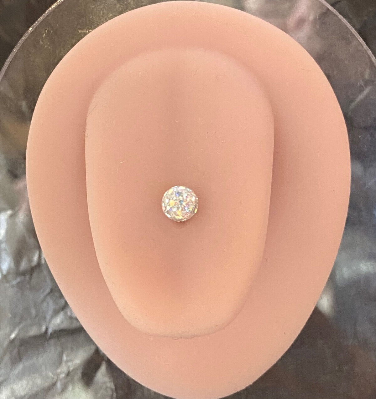 1pc Epoxy Coated Crystal Paved Ball Internally Threaded 16g Tongue Ring Barbell
