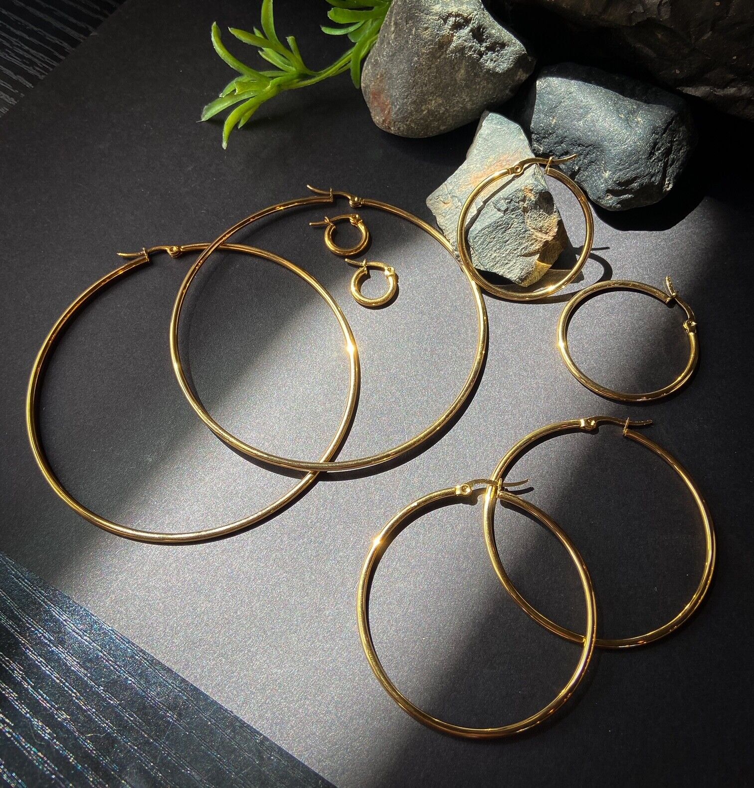 PAIR of Round Hoop Earrings 22g Gold Ion Plated Stainless Steel