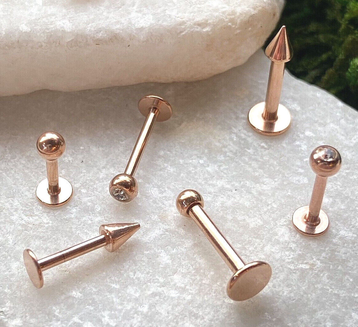 1pc Rose Gold Ball, Spike or Gem Style Labret, Monroe Stud Lip Ring